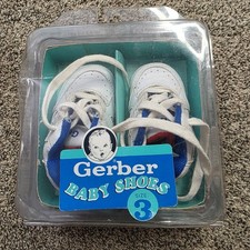 Vintage Gerber Baby Shoes Size 3 6-9 Months White Blue Faux Leather 90's Box