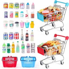Realistic Miniature Shopping Cart and Grocery Accessories Play Set - 134 pcs