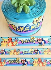 7/8 1, 1.5 3" 1 YD Pok mon Grosgrain Ribbon Charmander Squirtle Bulbasaur Ash