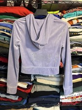 Juicy Couture Y2K Lavender Velour Zip Hoodie Rhinestone Womens Medium Cropped