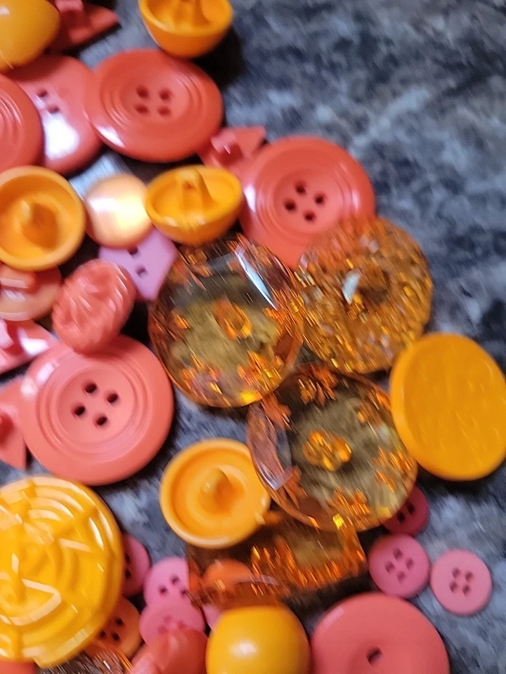 Lot Of 200+ Orange Buttons For Sewing Or Crafts Some Flat, Shank 2 Hole 4 Hole - Image 2 of 4