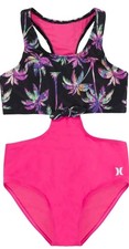 Sz L Hurley Girls 1-Piece Cut Out Swim Suit