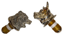 TOWLE Bull & Bear Wine Bottle Stoppers Silverplated VTG 1990s Barware Set NIB