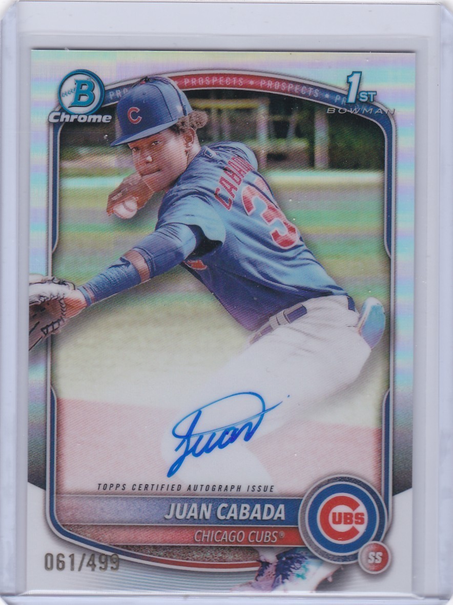 2025 Bowman Chrome Juan Cabada 1st Refractor Auto /499 #CPA-JC Cubs