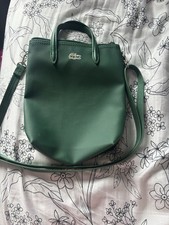 Lacoste Small Green Textured Crossbody Mini Tote Zip Top Logo Bag Charm