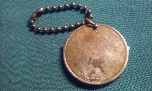 Antiguo llavero de latón HICKOK tipo moneda/reloj llavero campana libertad cortador de cigarros y lima - Imagen 7 de 7