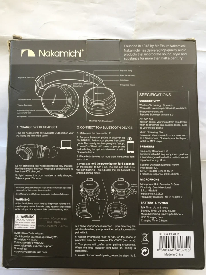 Nakamichi Over the Ear Bluetooth Headphones BT304, Black, READ - Image 3 of 4