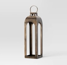    THRESHOLD 29"x9" Pillar Cast Aluminum Lantern Candle Holders Gold  AS SHOWN