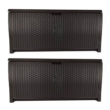 Suncast 99 Gallon Deck Garden Garage Home Wicker Resin Pool Box, Mocha (2 Pack)