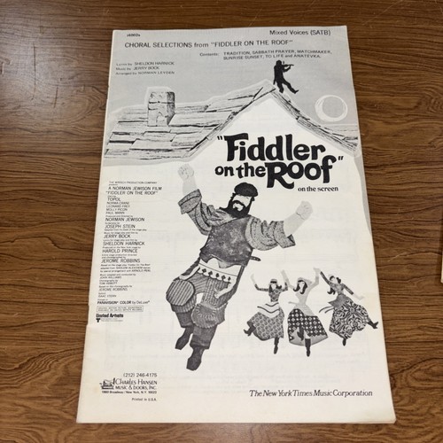 Selections—Fiddler On The Roof Choral Sheet Music SATB 1964 GOOD Vtg Broadway