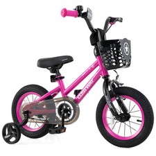 12 Inch Kids Bike Adjustable Bicycle with Front Basket for Children Aged 3-4 Yea