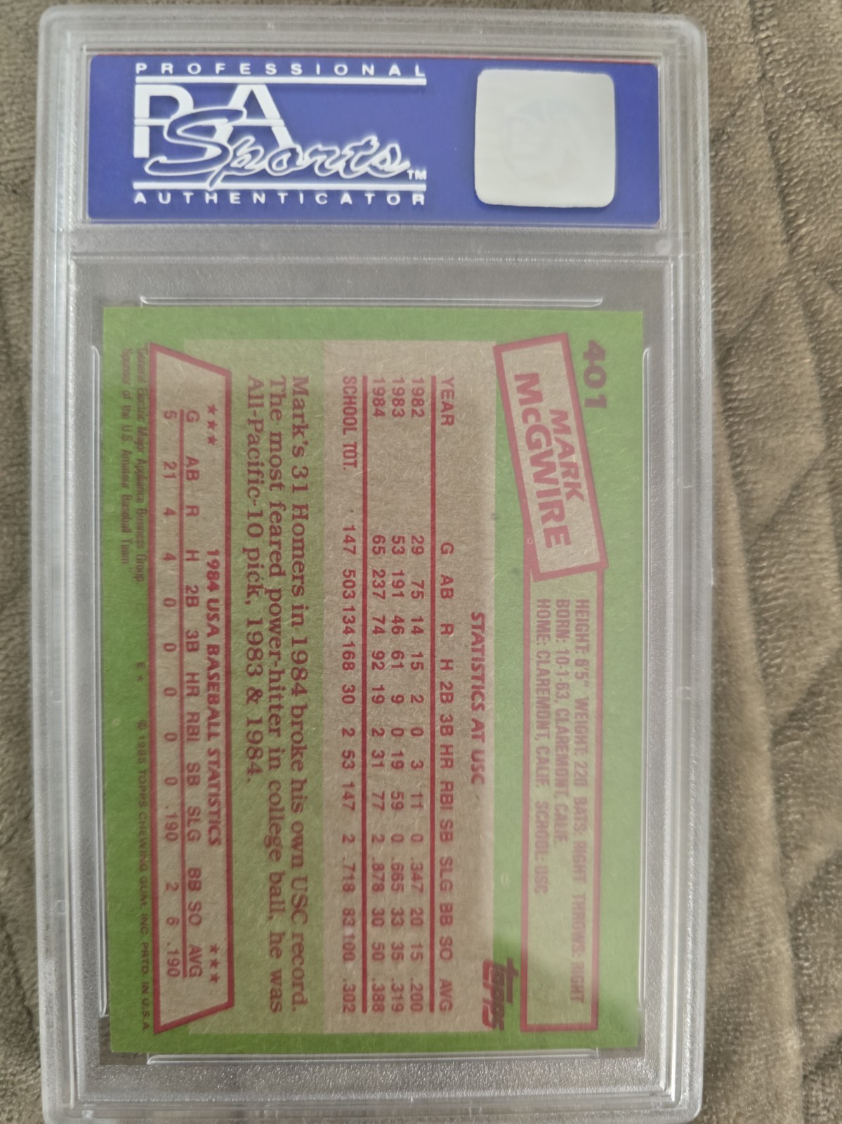 Mark Mcgwire Rookie Card PSA 9 view 2