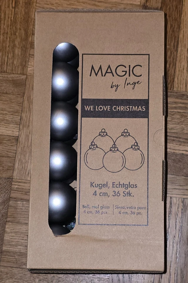 Magic by Inge We love Christmas 36 Baumkugeln Glaskugeln klein 4 cm silber Neu