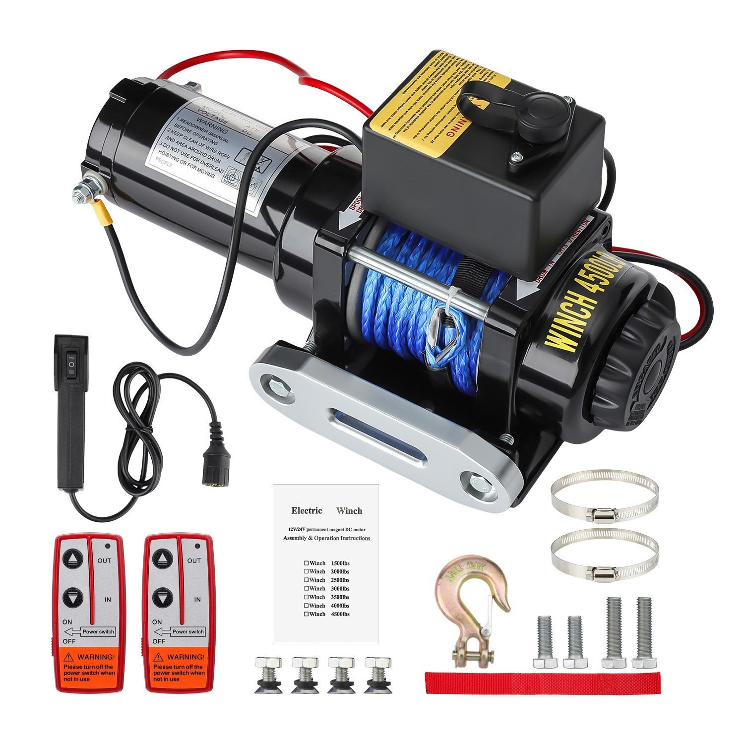 12V 4500lb/2041kg Car Electric Winch Fiber Rope With 2 Wireless Remote Controls - Image 31