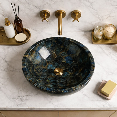Kitchen & Bathroom Sinks In Labradorite | Farmhouse Undermount & Vessel Sink Art