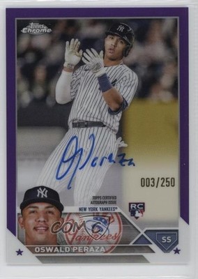 2023 Topps Chrome Rookie Purple Refractor /250 Oswald Peraza #RA-OP Auto RC 1o6r