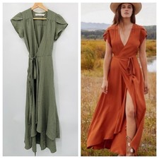 Christy Dawn XS Autumn Green Gingham Wrap Dress