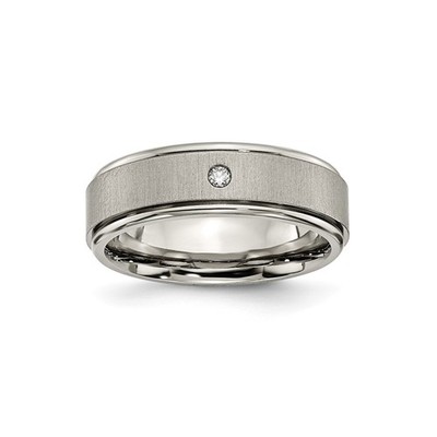 Chisel Titanium Brushed and Polished .05 Carat Diamond Rounded Edge 7mm Band