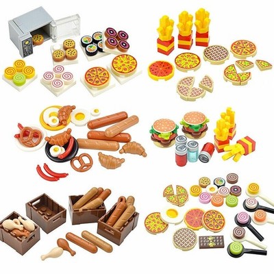 City Food Hamburger Fries Cake Chocolate Pizza for Lego Building Blocks Set DIY