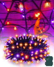 Halloween String Lights Battery Operated, Orange and Purple Fairy Lights with Ti
