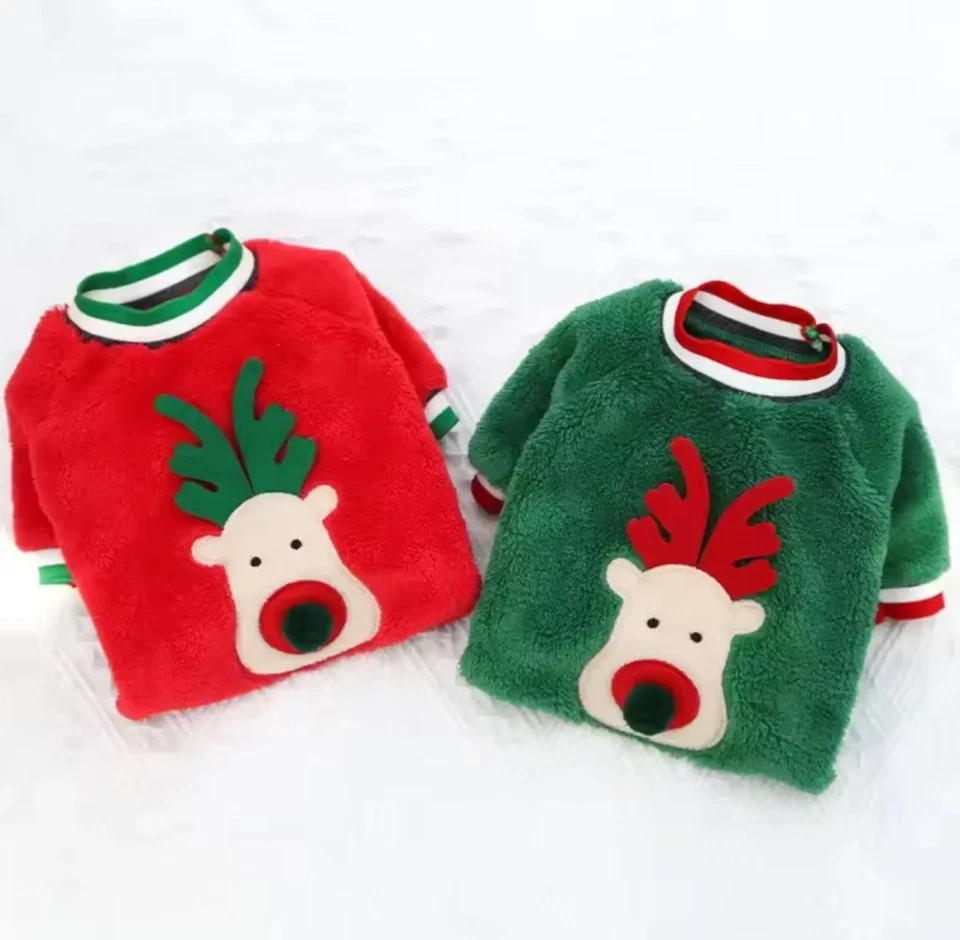 Christmas Dog Jumper Warm Fleece Winter Pet Sweater Coat Xmas Puppy Outfit - Image 3 of 4