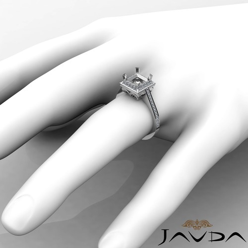 Halo Pave Proposed Princess Semi Mount Diamond Engagement Ring 14k W Gold 0.5Ctw - Picture 4 of 6