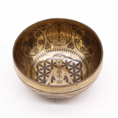 Tibetische Heilschale 7 Chakra graviert Messing Klangschale - buddhistisch mittel 16 cm