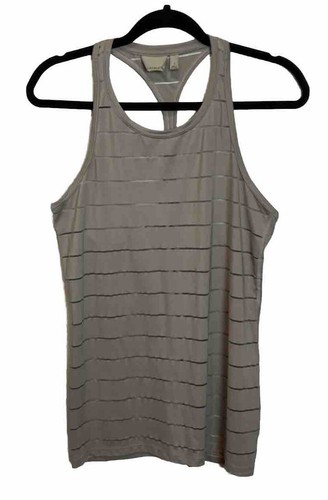 Athleta Tank Top Womens Size S Gray Chi Racerback Mesh Striped Yoga Athleisure