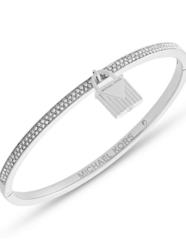 MICHAEL KORS Color Crush Silver Bangle Bracelet Padlock Crystals