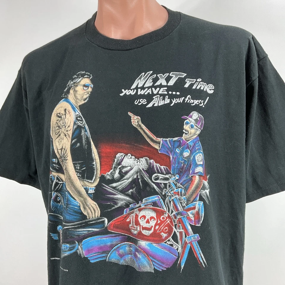 CAMISETA RALLY MOTO STURGIS AÑOS 90 DE COLECCIÓN XL HARLEY 1993 Cerdos Dedo Medio Foto 3 de 4