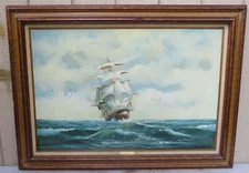 FRAMED VINDICTIVE OIL ON CANVAS SEA SCAPE PAINTING SIGNED JUNE NELSON