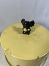 Cheese Covered Tray Board Plate Handcrafted Black Mouse On Cheese Ceramic