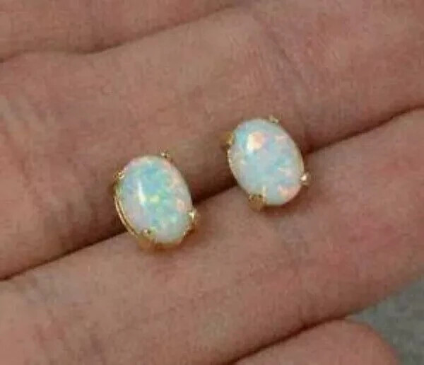 1.30Ct Oval Cut Fire Opal Pretty Solitaire Stud Earrings 14K Yellow Gold Finish