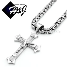 18-40"MEN Stainless Steel 9mm Silver Byzantine Box Chain JESUS Cross Pendant*J28