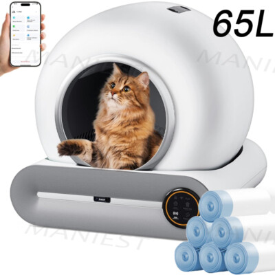 Selbstreinigende Katzentoilette Katzenklo mit Smart WIFI APP-Steuerung 65L+9L