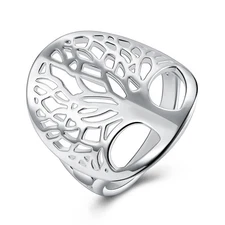 925 Silver ring tree of life solid women lady jewelry size6-9 wedding cute gift
