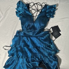 NWT IEENA Mac Duggal [ 6 ] 26740 Ruffle Tiered Criss Cross Lace Up Gown S1699
