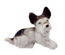 Vintage Porcelain Scottie Scottish Terrier Figurine White Gray Japan