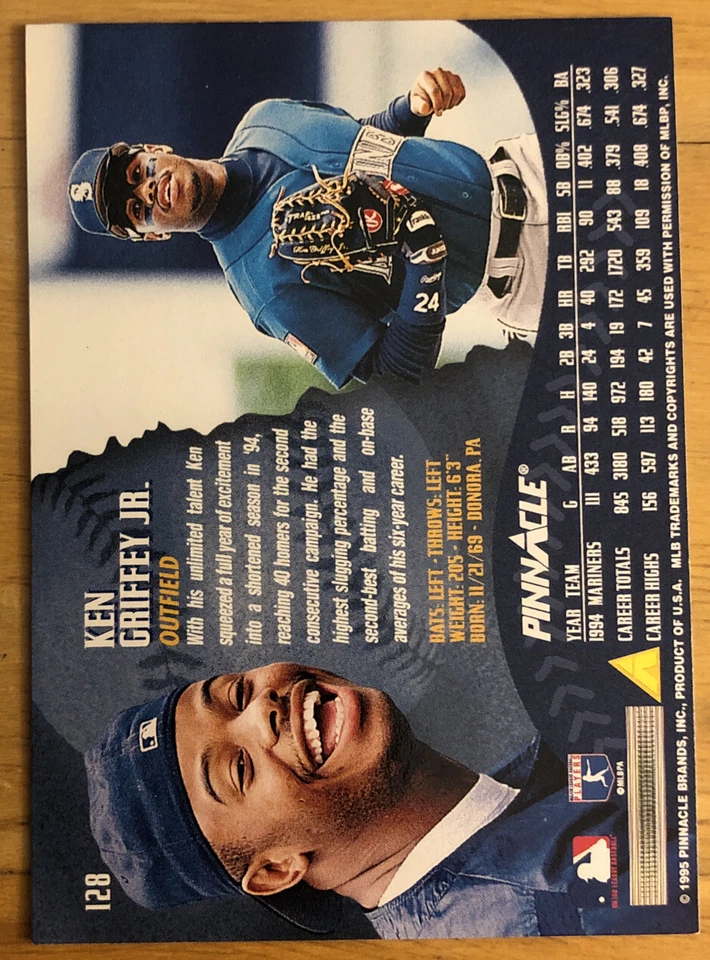 Pinnacle Ken Griffey, Jr. 1995 Tarjeta Blowing Big Bubble Gum #128 Mariners Salón de la fama en muy buena condición Foto 2 de 2
