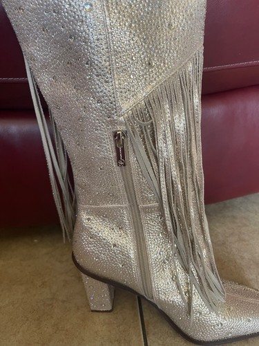 JESSICA SIMPSON ASIRE2 GOLD RHINESTONE EMBELLISHED FRINGE BOOTS 9.5 - Picture 15 of 17