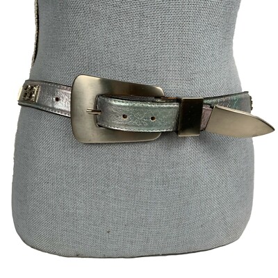 Silver Hologram Size Large Metallic Leather Designer Concho Belt