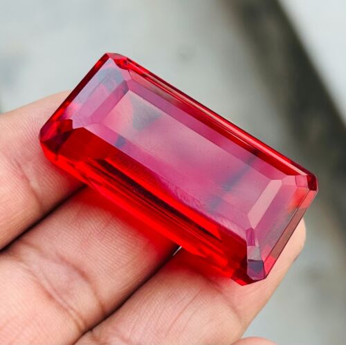 124 Ct Natural Blood Red Ruby Certified BIG SIZE Emerald Cut Flawless Gemstone - Picture 9 of 15