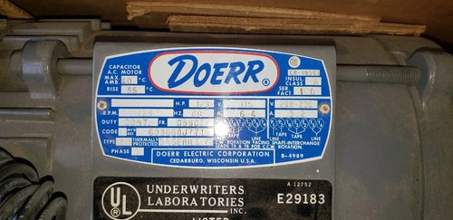 Doerr 603668 1/3 HP AC Motor 115/208/230 Volts 1725 RPM Retail Boxed 1970s New - Picture 3 of 12