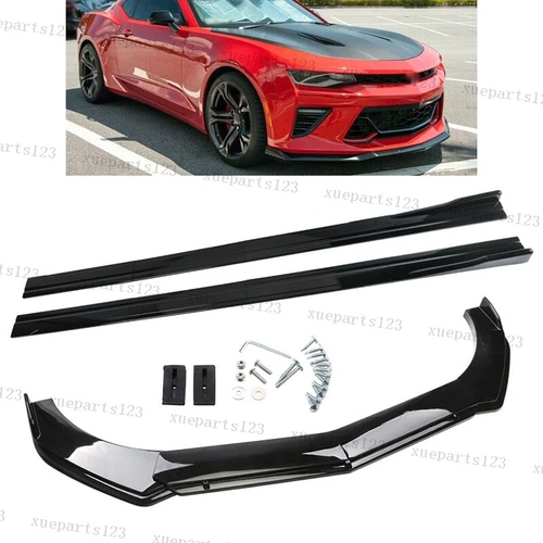 Black For Chevrolet Camaro SS Front Bumper Lip Spoiler Splitter + Side Skirts