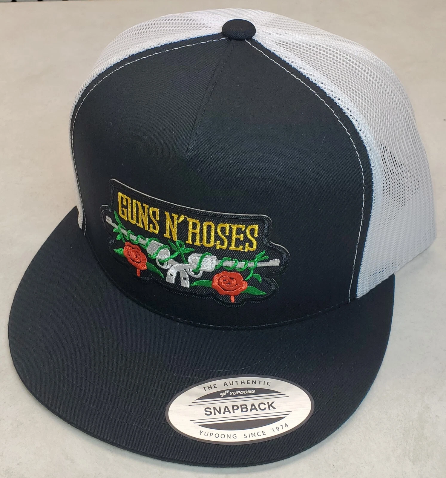 Guns N' Roses Patch Trucker Hat Yupoong/YP Classic 6006 Snapback Black/White