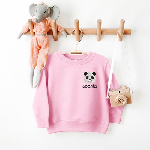 Panda Embroidered Kids Sweatshirt Cute Children's Clothes Girls Boys Panda Theme - Picture 4 of 4