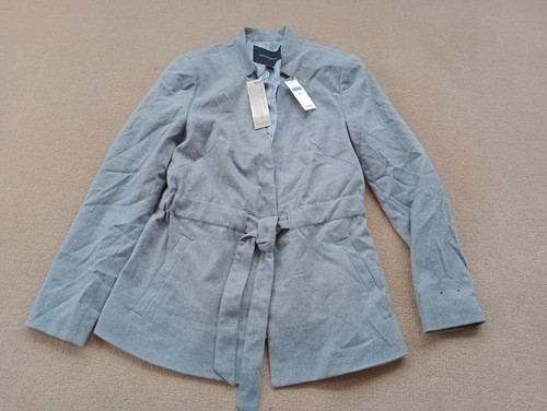 Women's Banana Republic Factoey Gray Grey Wool Jacket Tie Waist Size 0P Petite