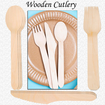 Holz Löffel Messer Gabel Einweg Besteck Set Party Catering Geschirr Takeaway