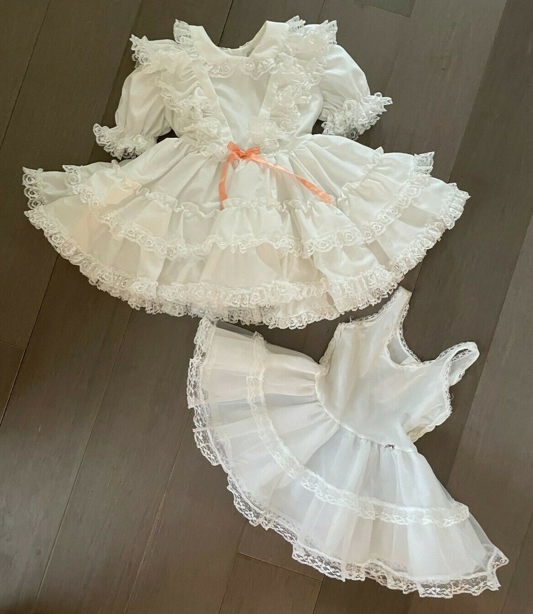 open lace back dress White Cotton Macramé Lace Plus Size Girl’s Dress – Maya Knee-Length Party Gown with Semi-Sheer 3/4 Sleeves for Special Occasions 4Y main image 1