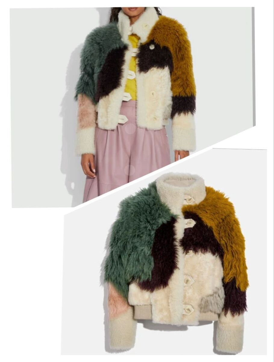 NWT Rare Coach Patchwork Multicolor Shearling Jacket Bomber NWT Rare Coach Patchwork Multicolor Shearling Jacket Bomber
